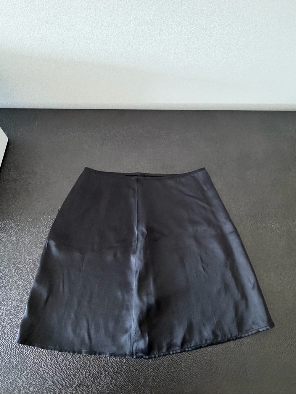Reformation Black A-Line Satin Skort